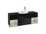 Villeroy und Boch Finion Waschtischunterschrank G982HHPH 160cm, Abdeckplatte black matt, Emotion, Regale sand matt lacquer, Glossy Black Lacquer