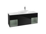 Villeroy und Boch Finion Waschtischunterschrank G981GMPH 160cm, Abdeckplatte white matt, Emotion, Regale Olive matt lacquer, Glossy Black Lacquer