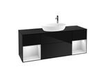 Villeroy und Boch Finion Waschtischunterschrank G982MTPH 160cm, Abdeckplatte black matt, Emotion, Regale White matt lacquer, Glossy Black Lacquer