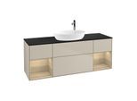 Villeroy und Boch Finion Waschtischunterschrank G982PCHH 160cm, Abdeckplatte black matt, Emotion, Regale Oak Veneer, Sand Matt Lacquer