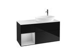 Villeroy und Boch Finion Waschtischunterschrank G921GJPH 120cm, Abdeckplatte white matt, Emotion, Regale Light grey matt lacquer, Glossy Black Lacquer