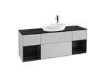 Villeroy und Boch Finion Waschtischunterschrank G982PHGJ 160cm, Abdeckplatte black matt, Emotion, Regale Glossy black lacquer, Light grey matt