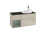 Villeroy und Boch Finion Waschtischunterschrank F922GMHH 120cm, Abdeckplatte black matt, Regale Olive matt lacquer, Sand Matt Lacquer