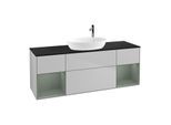 Villeroy und Boch Finion Waschtischunterschrank G982GMGJ 160cm, Abdeckplatte black matt, Emotion, Regale Olive matt lacquer, Light grey matt