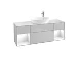 Villeroy und Boch Finion Waschtischunterschrank G981GFGJ 160cm, Abdeckplatte white matt, Emotion, Regale Glossy white lacquer, Light grey matt