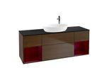 Villeroy und Boch Finion Waschtischunterschrank G982HBGN 160cm, Abdeckplatte black matt, Emotion, Regale Peony matt lacquer, Walnut veneer