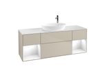 Villeroy und Boch Finion Waschtischunterschrank G981GFHH 160cm, Abdeckplatte white matt, Emotion, Regale Glossy white lacquer, Sand Matt Lacquer