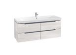 Villeroy & Boch Subway 2.0 Waschtischunterschrank A69800E8,128,7x52x44,9cm, White Wood, Griff silber