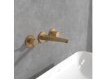 Villeroy und Boch Conum Dreiloch-Waschtischarmatur TVW12700200076 ohne Ablaufgarnitur, Wandmontage, brushed gold