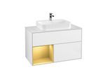 Villeroy und Boch Finion Waschtischunterschrank G361HFGF 100cm, Abdeckplatte white matt, Emotion, Regal links Gold matt, Glossy white lacquer