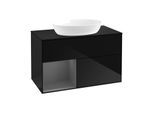 Villeroy und Boch Finion Waschtischunterschrank GA12GKPH 100cm, Abdeckplatte black matt, Emotion, Regale Anthracite matt lacquer, Glossy Black Lacquer