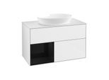 Villeroy und Boch Finion Waschtischunterschrank GA11PHGF 100cm, Abdeckplatte white matt, Emotion, Regale Glossy black lacquer, Glossy white lacquer