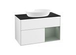 Villeroy und Boch Finion Waschtischunterschrank FA22GMGF 100cm, Abdeckplatte black matt, Regale Olive matt lacquer, Glossy white lacquer