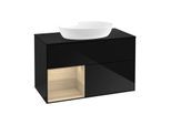 Villeroy und Boch Finion Waschtischunterschrank GA12PCPH 100cm, Abdeckplatte black matt, Emotion, Regale Oak Veneer, Glossy Black Lacquer