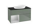 Villeroy und Boch Finion Waschtischunterschrank GA12GJGM 100cm, Abdeckplatte black matt, Emotion, Regale Light grey matt lacquer, Olive Matt Lacquer