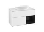 Villeroy und Boch Finion Waschtischunterschrank FA21PHGF 100cm, Abdeckplatte white matt, Regale Glossy black lacquer, Glossy white lacquer