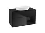 Villeroy und Boch Finion Waschtischunterschrank GA22PHPD 100cm, Abdeckplatte black matt, Emotion, Regale Glossy black lacquer, Black matt lacquer