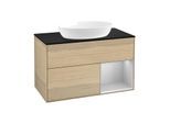 Villeroy und Boch Finion Waschtischunterschrank GA22GJPC 100cm, Abdeckplatte black matt, Emotion, Regale Light grey matt lacquer, Oak Veneer