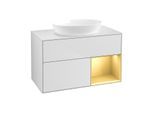 Villeroy und Boch Finion Waschtischunterschrank GA21HFMT 100cm, Abdeckplatte white matt, Emotion, Regale Gold matt lacquer, White matt lacquer
