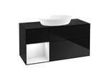 Villeroy und Boch Finion Waschtischunterschrank GA62GFPH 120cm, Abdeckplatte black matt, Emotion, Regale Glossy white lacquer, Glossy Black Lacquer