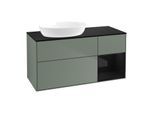 Villeroy und Boch Finion Waschtischunterschrank GA52PHGM 120cm, Abdeckplatte black matt, Emotion, Regale Glossy black lacquer, Olive Matt Lacquer
