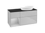 Villeroy und Boch Finion Waschtischunterschrank FA42GJGJ 120cm, Abdeckplatte black matt, Regale Light grey matt lacquer, Light grey matt