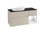 Villeroy und Boch Finion Waschtischunterschrank GA52GFHH 120cm, Abdeckplatte black matt, Emotion, Regale Glossy white lacquer, Sand Matt Lacquer