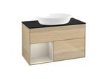 Villeroy und Boch Finion Waschtischunterschrank GA12HHPC 100cm, Abdeckplatte black matt, Emotion, Regale sand matt lacquer, Oak Veneer