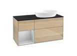 Villeroy und Boch Finion Waschtischunterschrank FA42GJPC 120cm, Abdeckplatte black matt, Regale Light grey matt lacquer, Oak Veneer