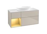 Villeroy und Boch Finion Waschtischunterschrank FA61HFHH 120cm, Abdeckplatte white matt, Regale Gold matt lacquer, Sand Matt Lacquer