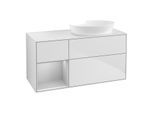 Villeroy und Boch Finion Waschtischunterschrank FA41GJMT 120cm, Abdeckplatte white matt, Regale Light grey matt lacquer, White matt lacquer