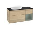 Villeroy und Boch Finion Waschtischunterschrank GA52GMPC 120cm, Abdeckplatte black matt, Emotion, Regale Olive matt lacquer, Oak Veneer
