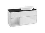 Villeroy und Boch Finion Waschtischunterschrank FA42GJMT 120cm, Abdeckplatte black matt, Regale Light grey matt lacquer, White matt lacquer