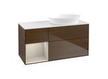 Villeroy und Boch Finion Waschtischunterschrank FA41HHGN 120cm, Abdeckplatte white matt, Regale sand matt lacquer, Walnut veneer