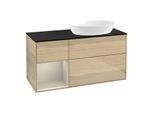 Villeroy und Boch Finion Waschtischunterschrank FA42HHPC 120cm, Abdeckplatte black matt, Regale sand matt lacquer, Oak Veneer