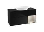 Villeroy und Boch Finion Waschtischunterschrank FA72HHPH 120cm, Abdeckplatte black matt, Regale sand matt lacquer, Glossy Black Lacquer