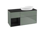 Villeroy und Boch Finion Waschtischunterschrank GA42PHGM 120cm, Abdeckplatte black matt, Emotion, Regale Glossy black lacquer, Olive Matt Lacquer