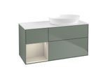 Villeroy und Boch Finion Waschtischunterschrank GA41HHGM 120cm, Abdeckplatte white matt, Emotion, Regale sand matt lacquer, Olive Matt Lacquer