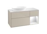 Villeroy und Boch Finion Waschtischunterschrank FA51GFHH 120cm, Abdeckplatte white matt, Regale Glossy white lacquer, Sand Matt Lacquer