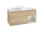 Villeroy und Boch Finion Waschtischunterschrank FA51HHPC 120cm, Abdeckplatte white matt, Regale sand matt lacquer, Oak Veneer