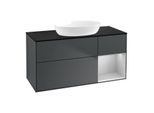 Villeroy und Boch Finion Waschtischunterschrank FA72GJHG 120cm, Abdeckplatte black matt, Regale Light grey matt lacquer, Midnight Blue Matt Lacquer
