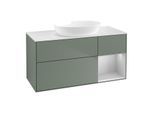 Villeroy und Boch Finion Waschtischunterschrank FA71GJGM 120cm, Abdeckplatte white matt, Regale Light grey matt lacquer, Olive Matt Lacquer
