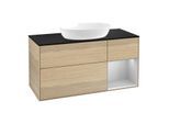 Villeroy und Boch Finion Waschtischunterschrank FA72GJPC 120cm, Abdeckplatte black matt, Regale Light grey matt lacquer, Oak Veneer