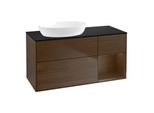 Villeroy und Boch Finion Waschtischunterschrank FA52GNGN 120cm, Abdeckplatte black matt, Regale Walnut Veneer, Walnut veneer