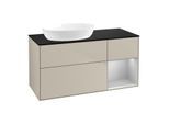 Villeroy und Boch Finion Waschtischunterschrank FA52GJHH 120cm, Abdeckplatte black matt, Regale Light grey matt lacquer, Sand Matt Lacquer