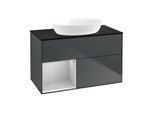 Villeroy und Boch Finion Waschtischunterschrank FA12GJHG 100cm, Abdeckplatte black matt, Regale Light grey matt lacquer, Midnight Blue Matt Lacquer