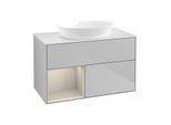 Villeroy und Boch Finion Waschtischunterschrank FA11HHGJ 100cm, Abdeckplatte white matt, Regale sand matt lacquer, Light grey matt