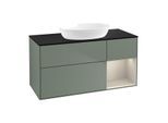 Villeroy und Boch Finion Waschtischunterschrank GA72HHGM 120cm, Abdeckplatte black matt, Emotion, Regale sand matt lacquer, Olive Matt Lacquer