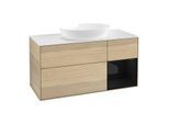 Villeroy und Boch Finion Waschtischunterschrank GA71PHPC 120cm, Abdeckplatte white matt, Emotion, Regale Glossy black lacquer, Oak Veneer