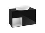 Villeroy und Boch Finion Waschtischunterschrank FA12GJPH 100cm, Abdeckplatte black matt, Regale Light grey matt lacquer, Glossy Black Lacquer